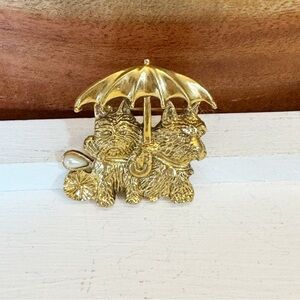 Vintage Scottie Terrier Dogs with Umbrella Pin 1980s
